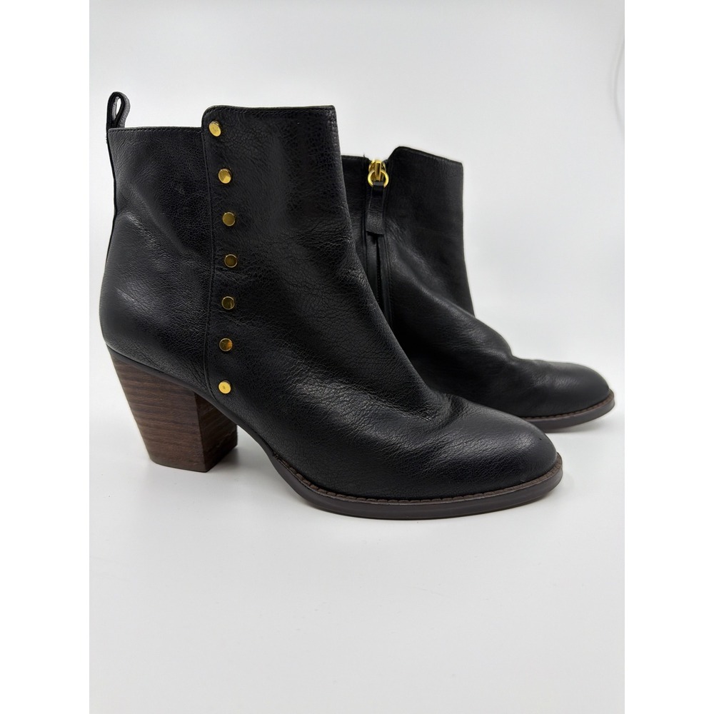Nine W Leather Boots Womens 7.5 Black Stacked Heel  Boho Western Indie Grungest